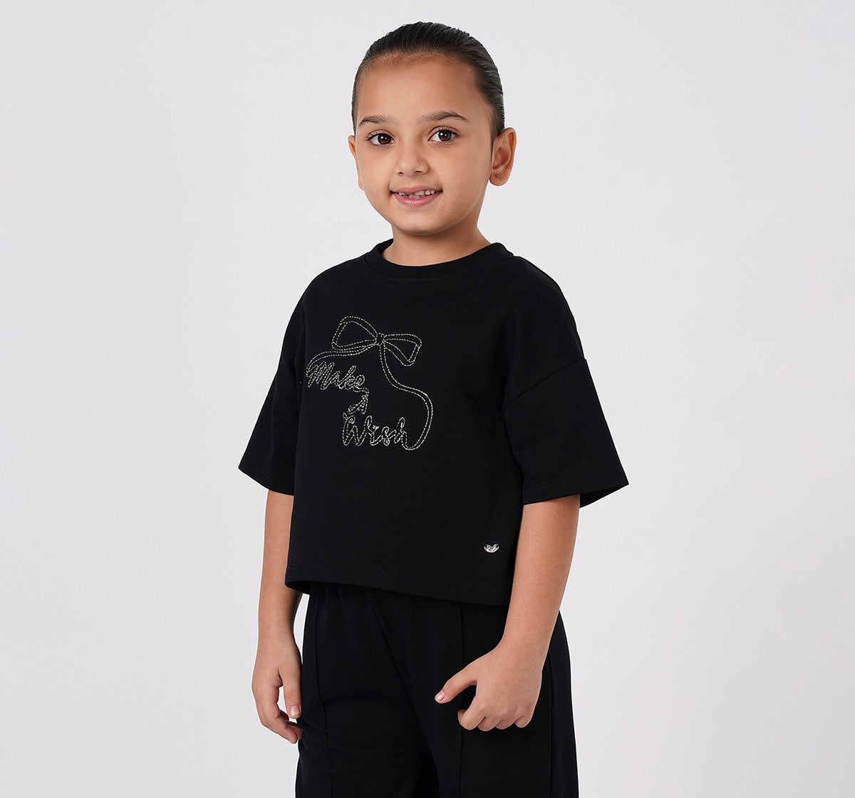 Looper T Shirt with Lurex Embroidery Black