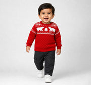 Sweater with Intarsia & Birdseye Red