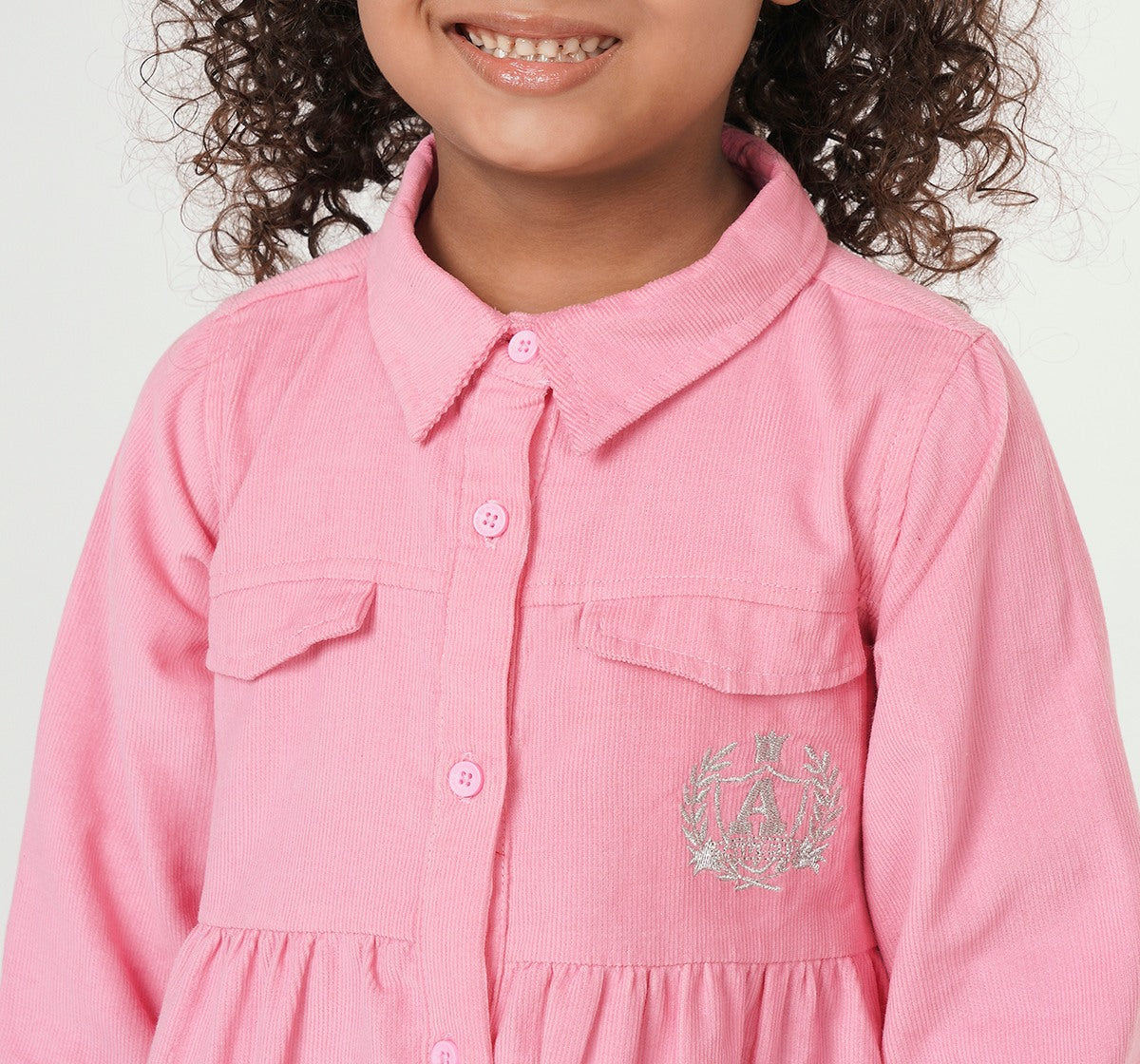 Corduroy Tiered Dress Pink