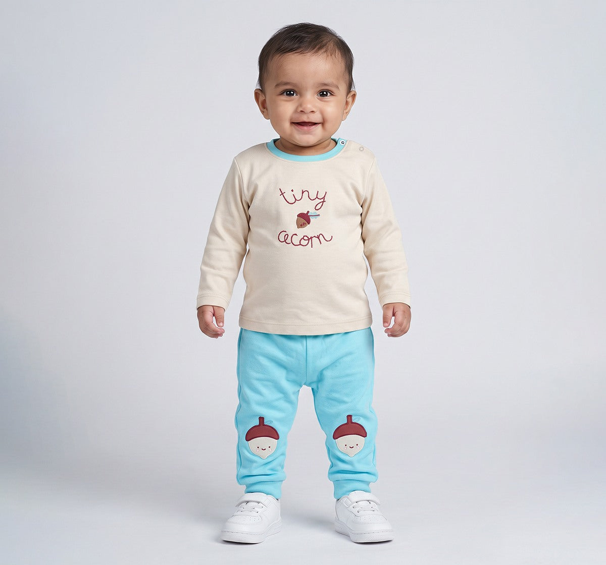 Embroidered Tee & Knee Patch Joggers Set Off-White