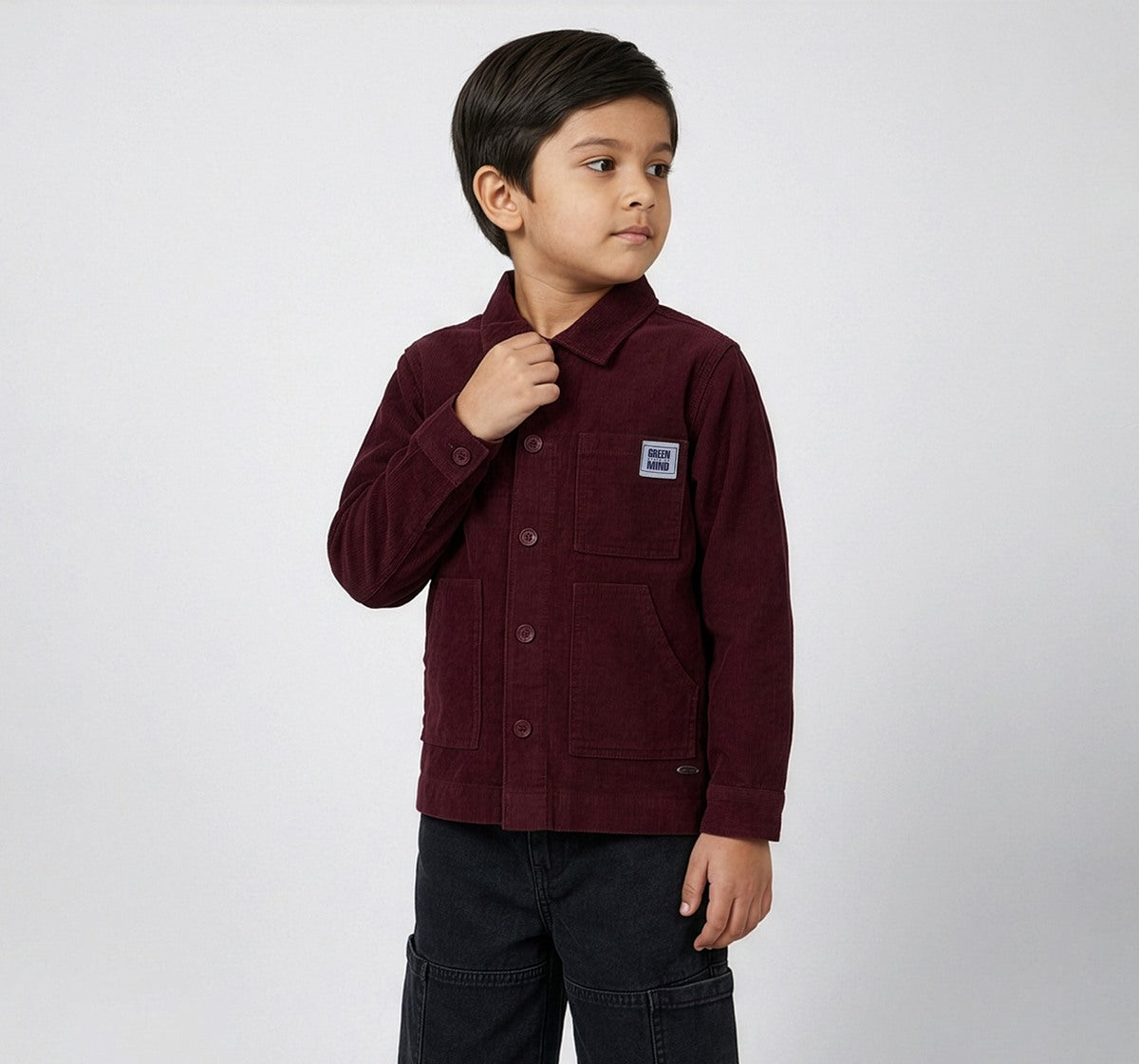 Boys Maroon Corduroy Full Sleeve Regular Fit Shirt