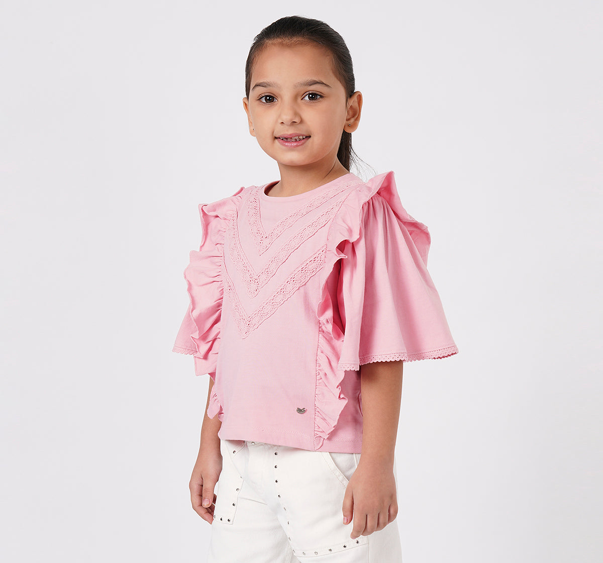 Ruffled Tee with Cotton Crochet Lace Pink