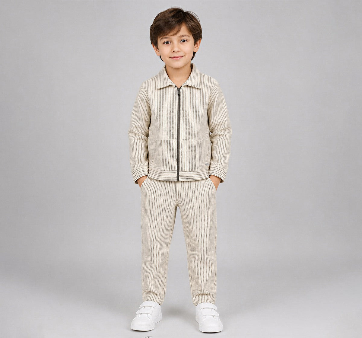 Striper Shacket & Jogger Coordinate Set Black and White