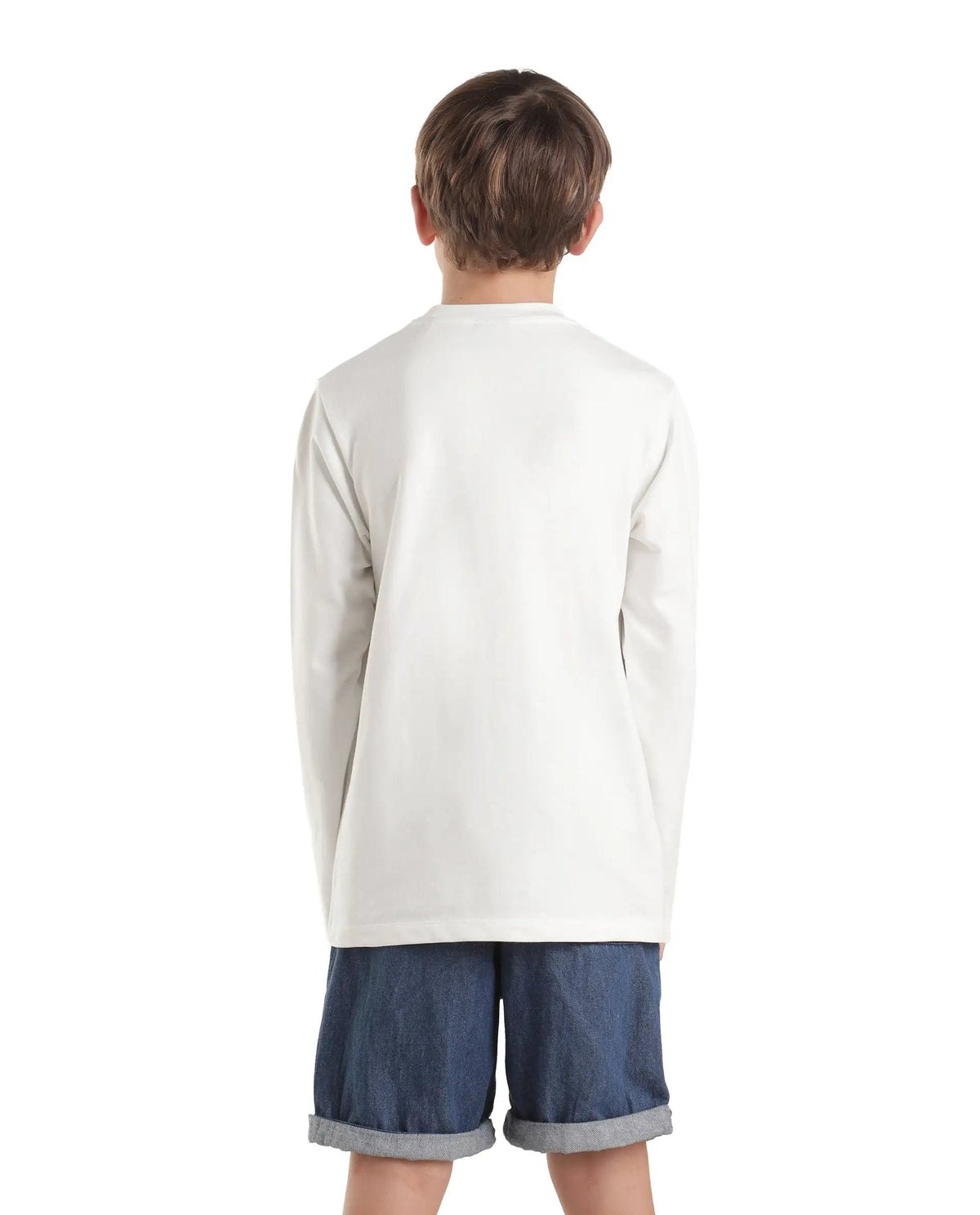 Boys Off White Regular-Fit Full-Sleeve Graphic Print Cotton T-Shirt