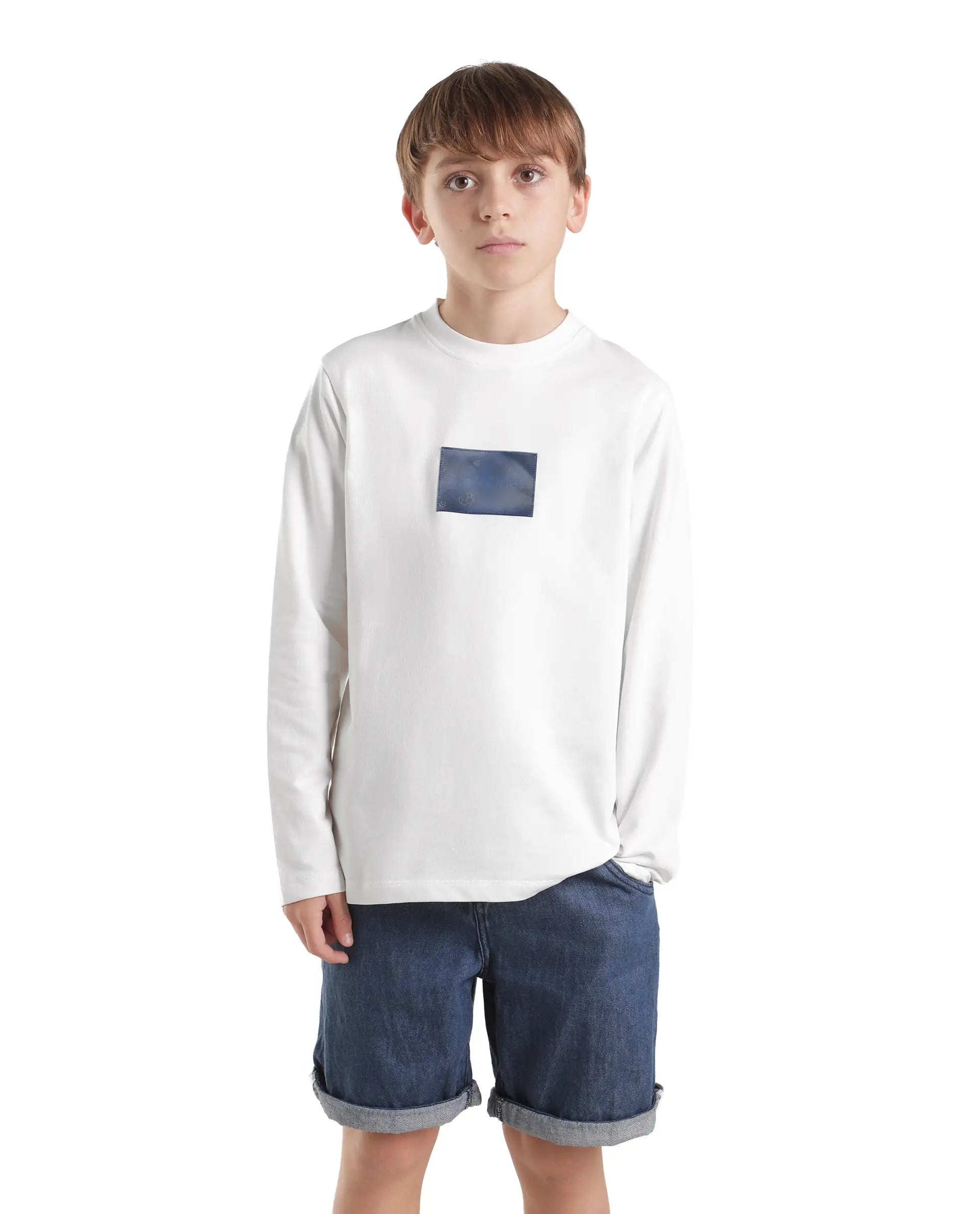 Boys Off White Regular-Fit Full-Sleeve Graphic Print Cotton T-Shirt