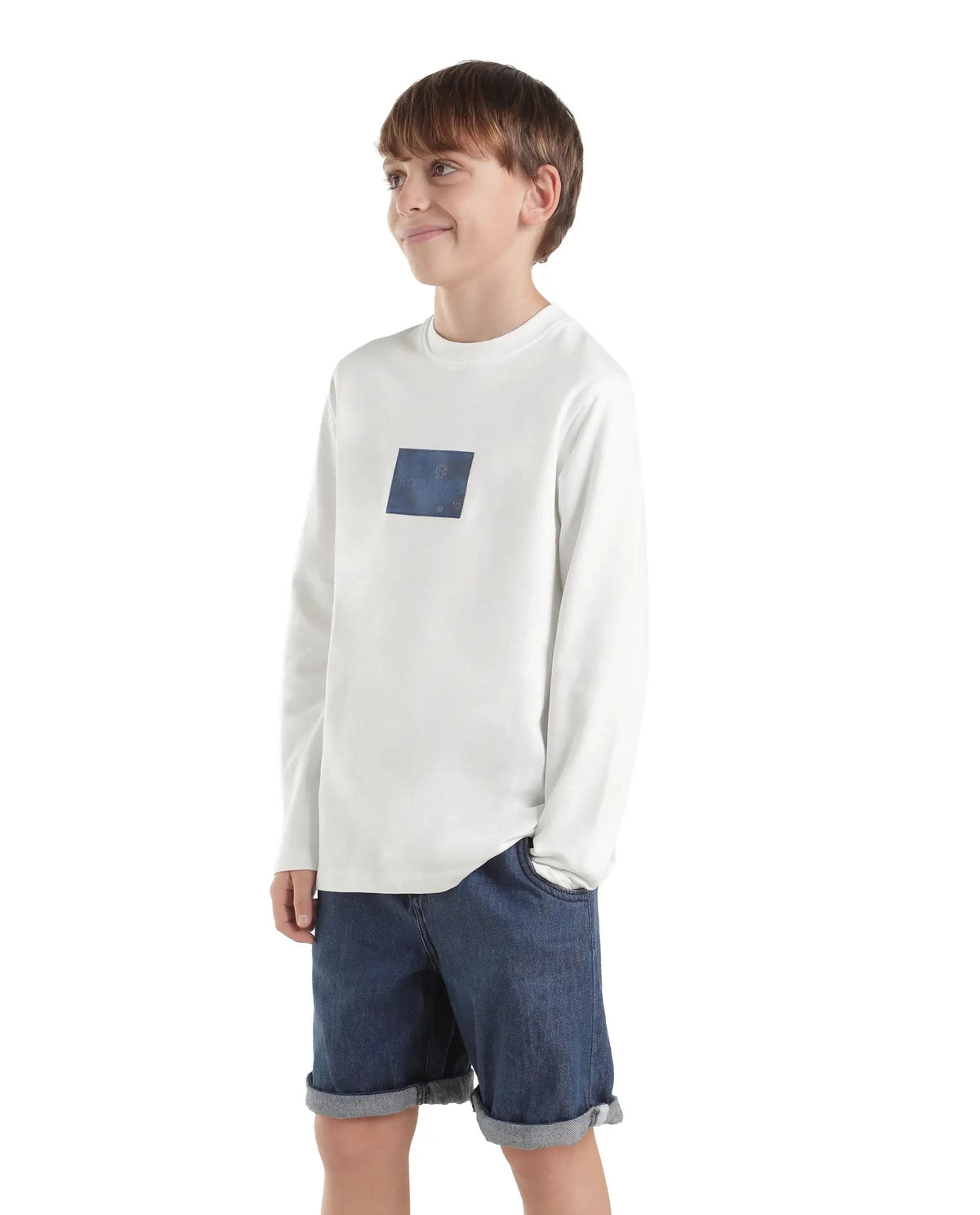 Boys Off White Regular-Fit Full-Sleeve Graphic Print Cotton T-Shirt