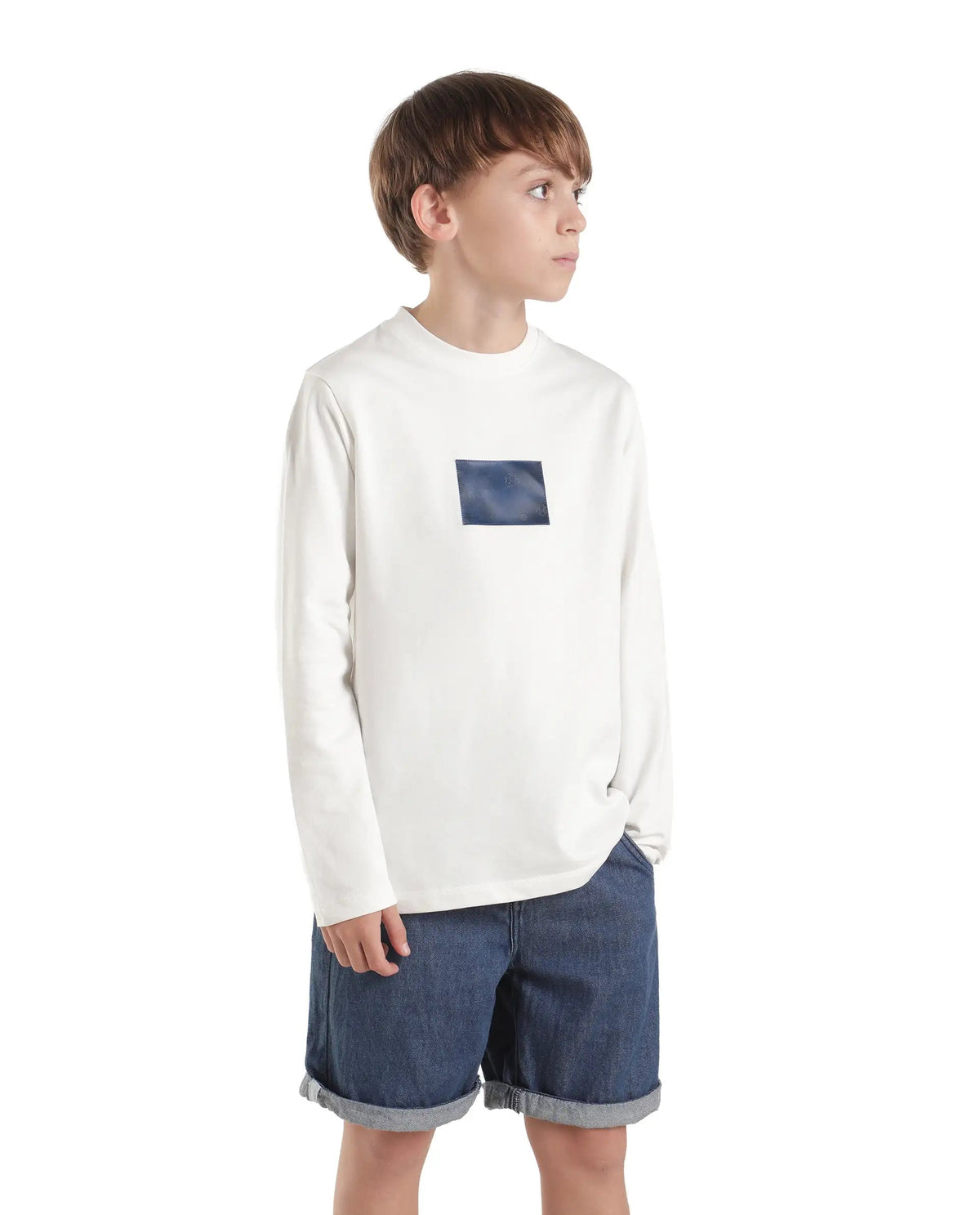 Boys Off White Regular-Fit Full-Sleeve Graphic Print Cotton T-Shirt