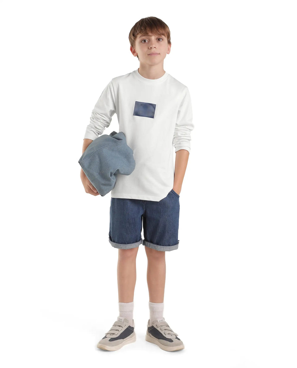 Boys Off White Regular-Fit Full-Sleeve Graphic Print Cotton T-Shirt