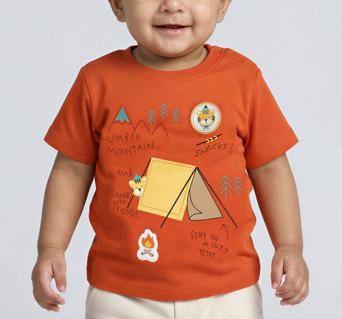 Regular Fit Tshirt with Chest Print Orange