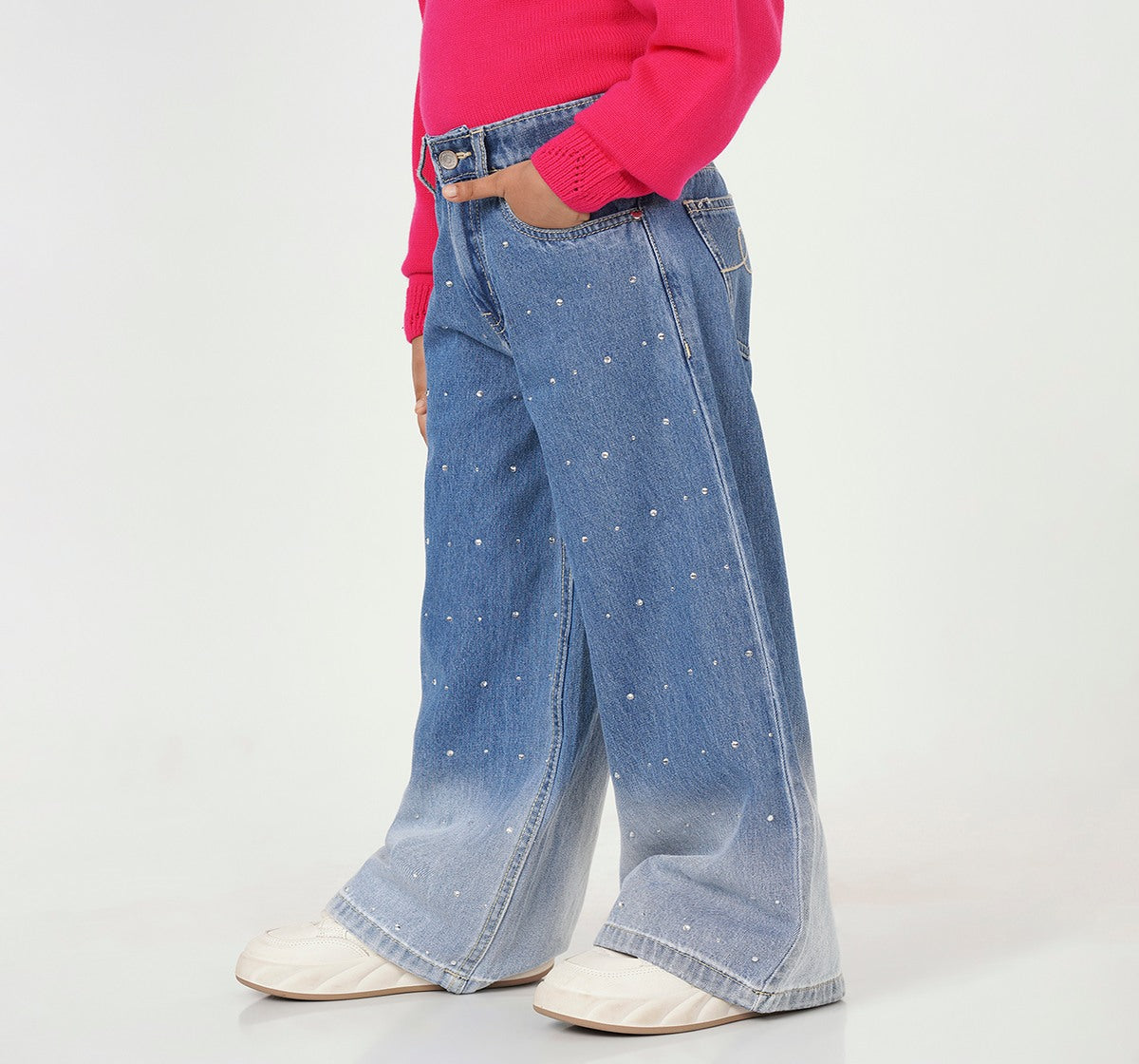 Wide Leg Fit Stud Jeans Blue