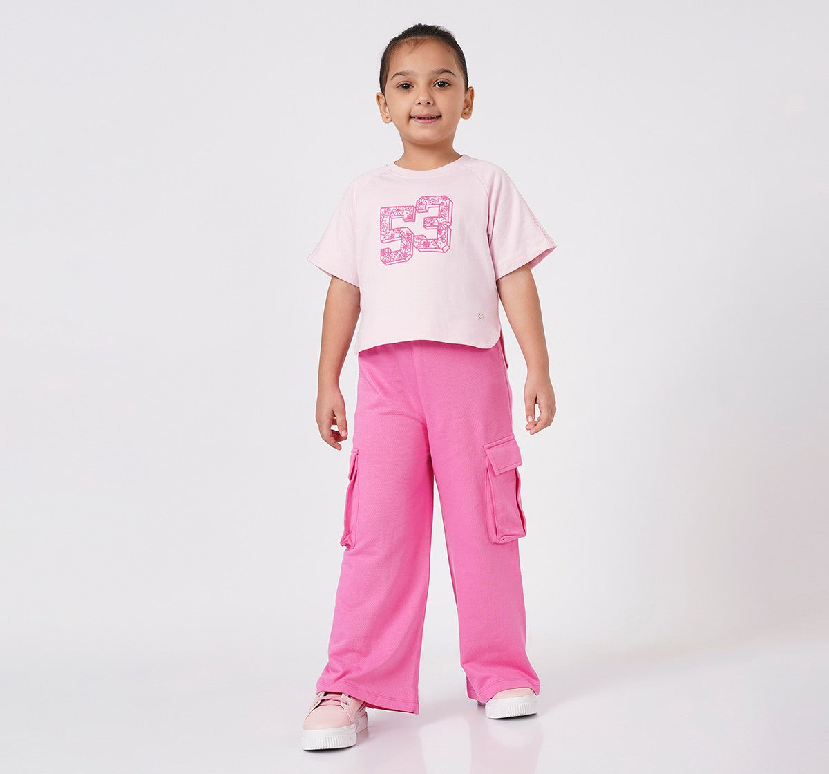 Girls Pink Wide Leg Fleece Cargo Joggers