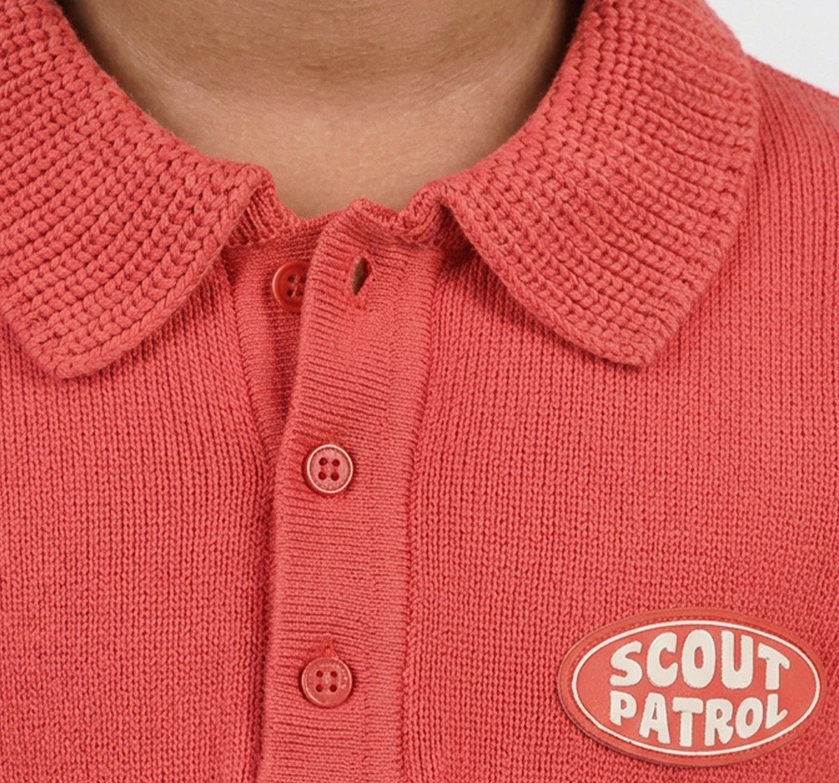 Flat Knit Polo Neck T-Shirt Red