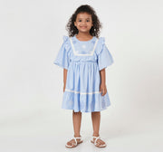 Slub Dress with Embroidery Blue