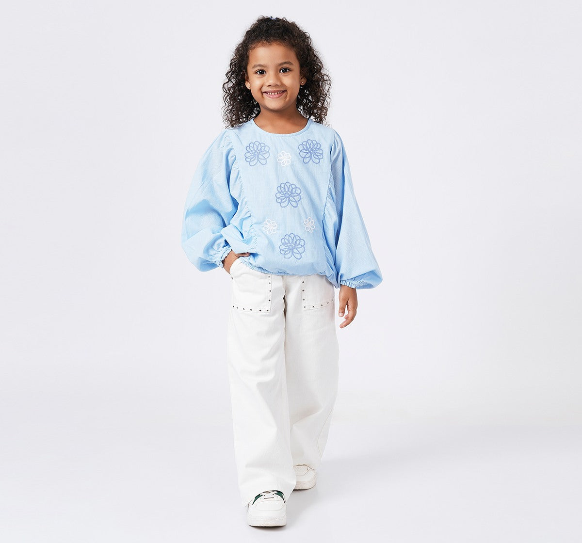 Slub Top with Embroidery Blue