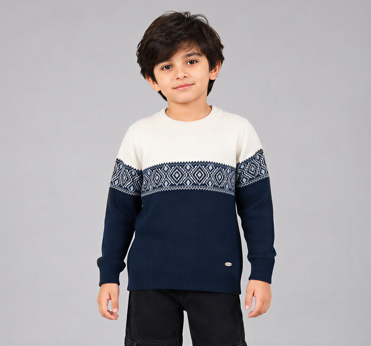 Flat Knit Jacquard Sweater Blue