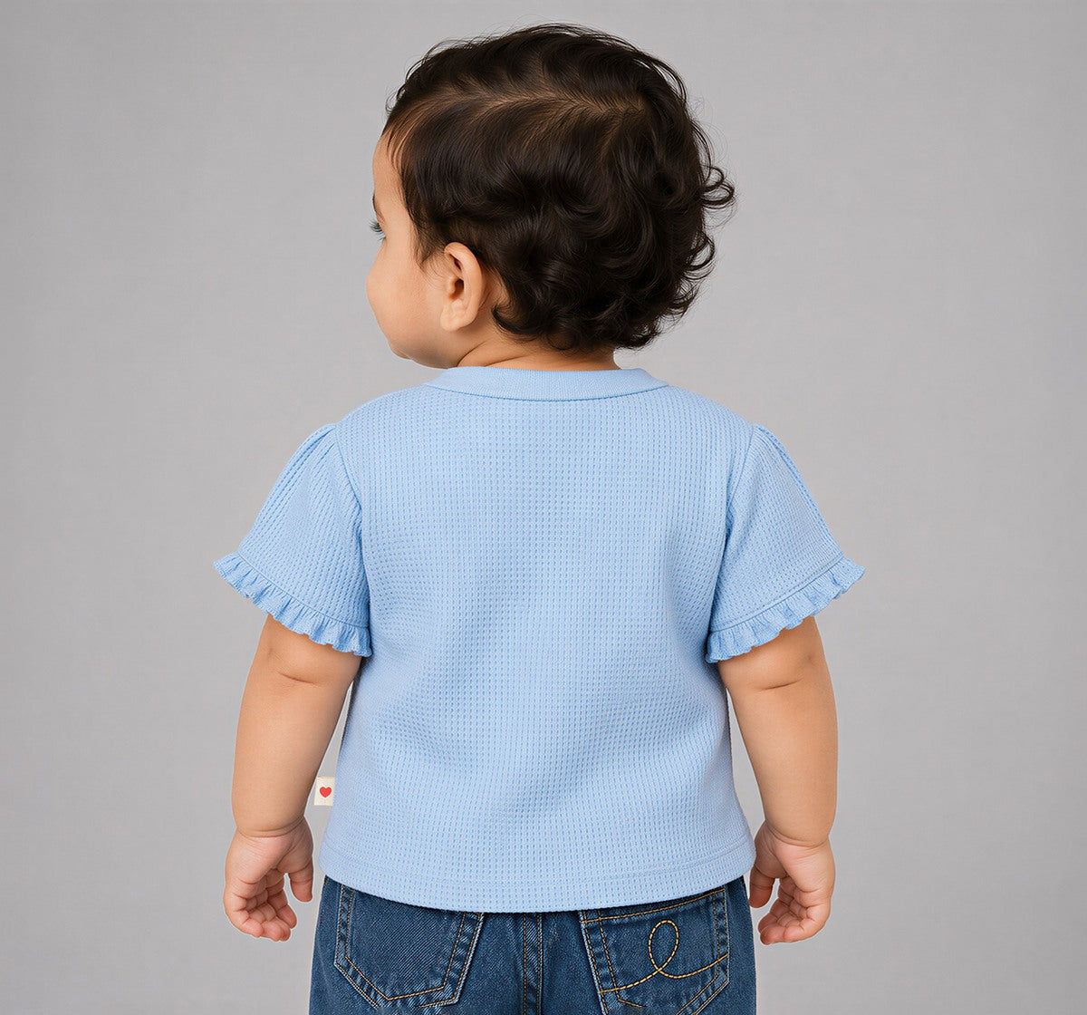 Waffle Tee with Terry Embroidery Blue