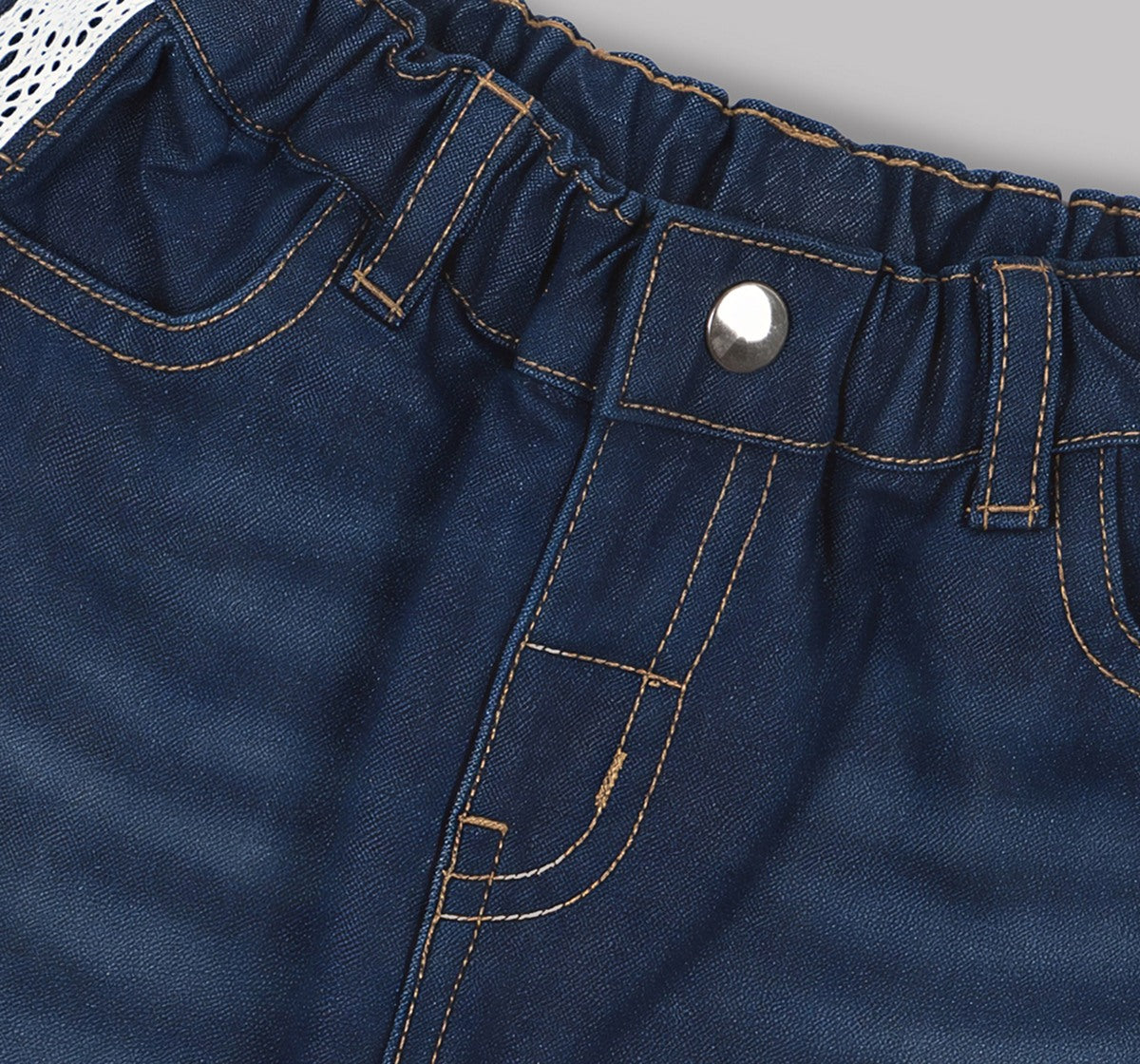 Wide Leg Denim with Lace Detail Blue