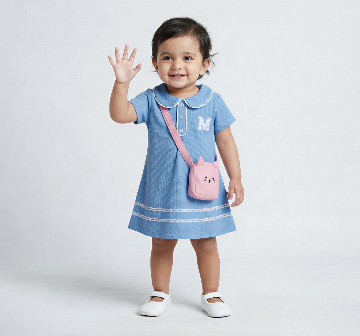 Pique Dress with Character Bag Blue