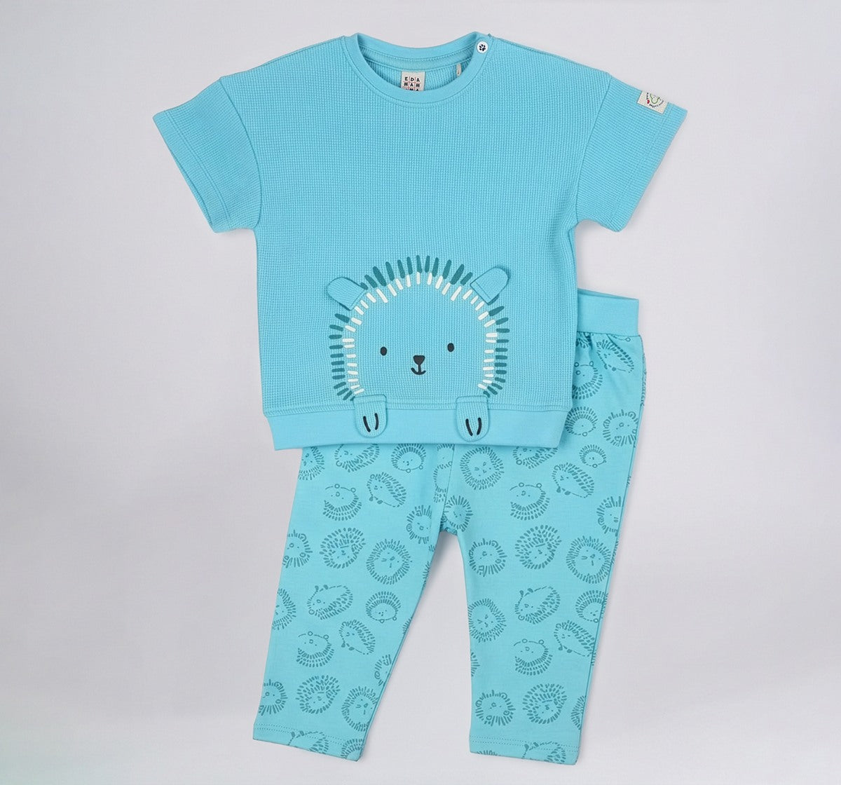 Waffle Tee & Aop Bottom Co-Ord Set Teal