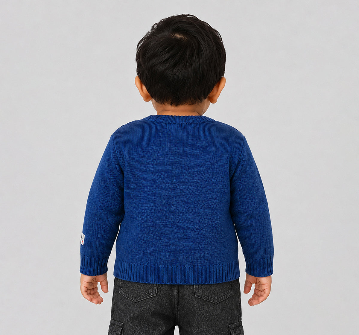 Sweater with Vehicle Flatknit Appliques Blue