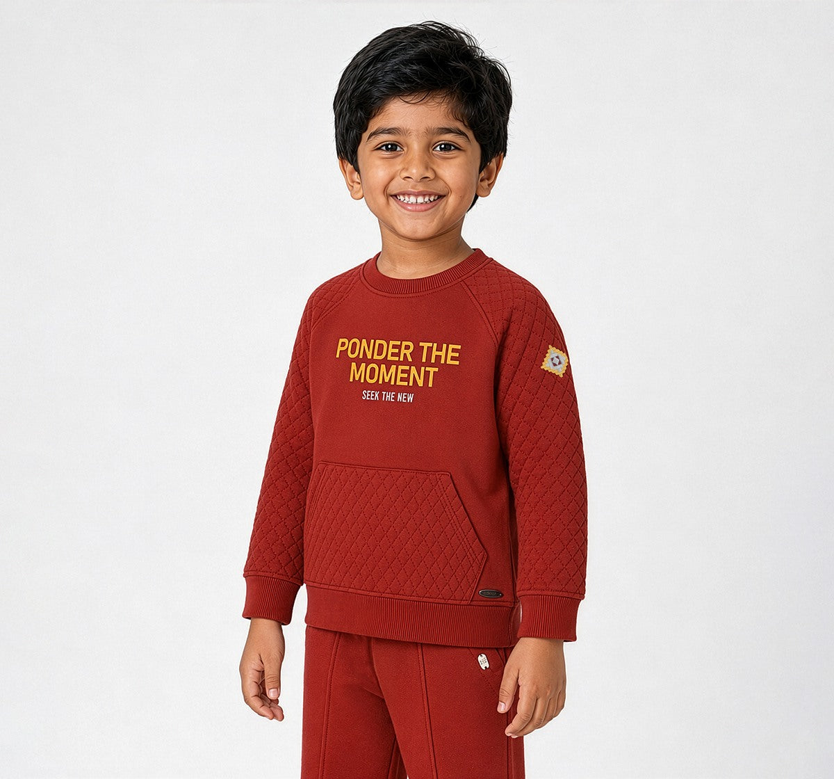 Sweatshirt Withquilting Details On Pocket Rust