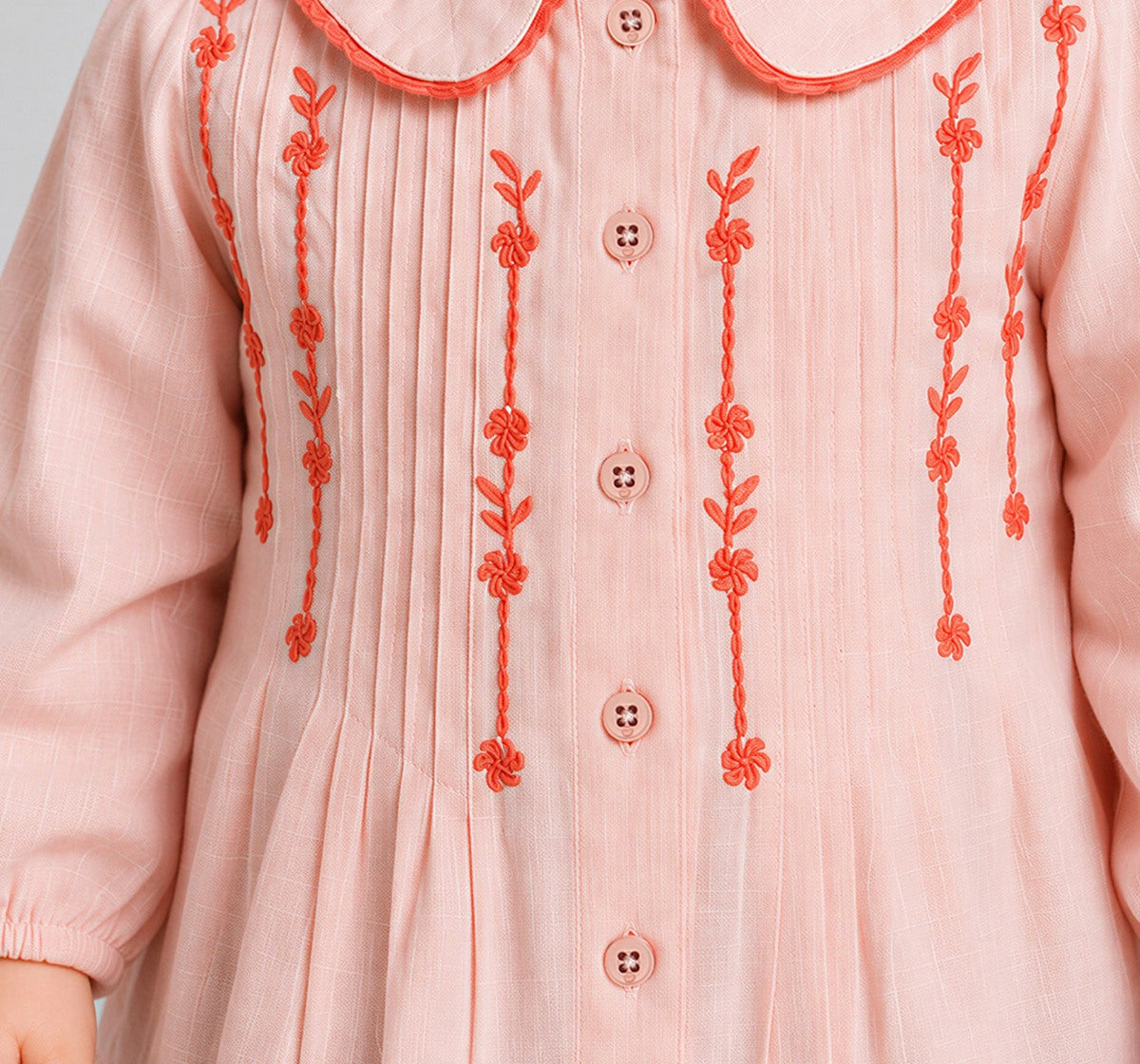 Top with Embroidery & Pintucks Detail Peach