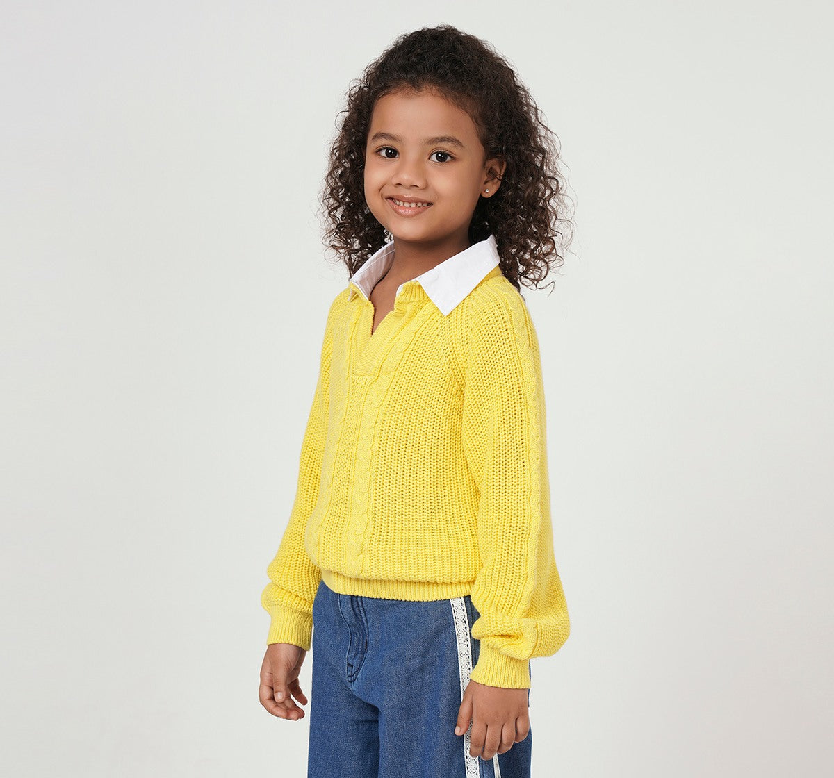 Knit Sweater with Layered Mock Collar Yellow