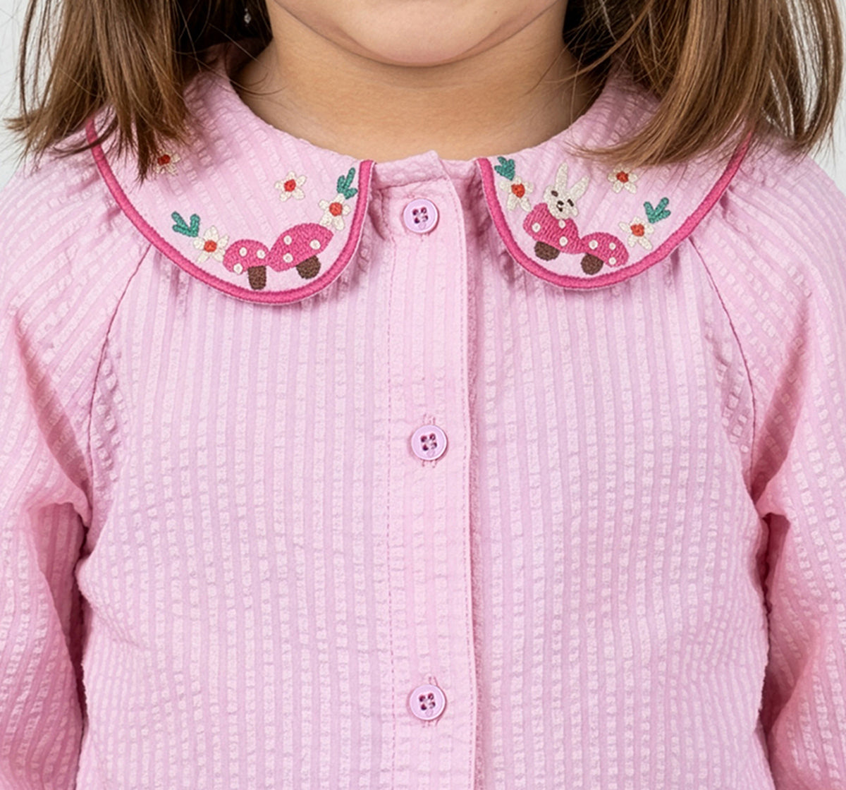 Solid Top & Pant Set with Embroidery Pink