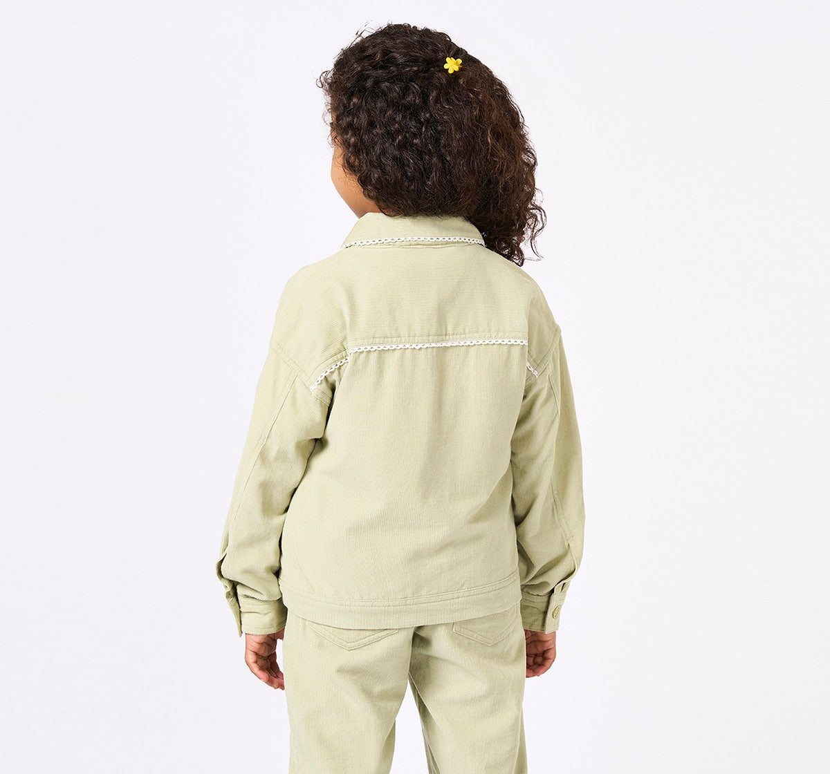 Corduroy Jacket with Lace Detail Green