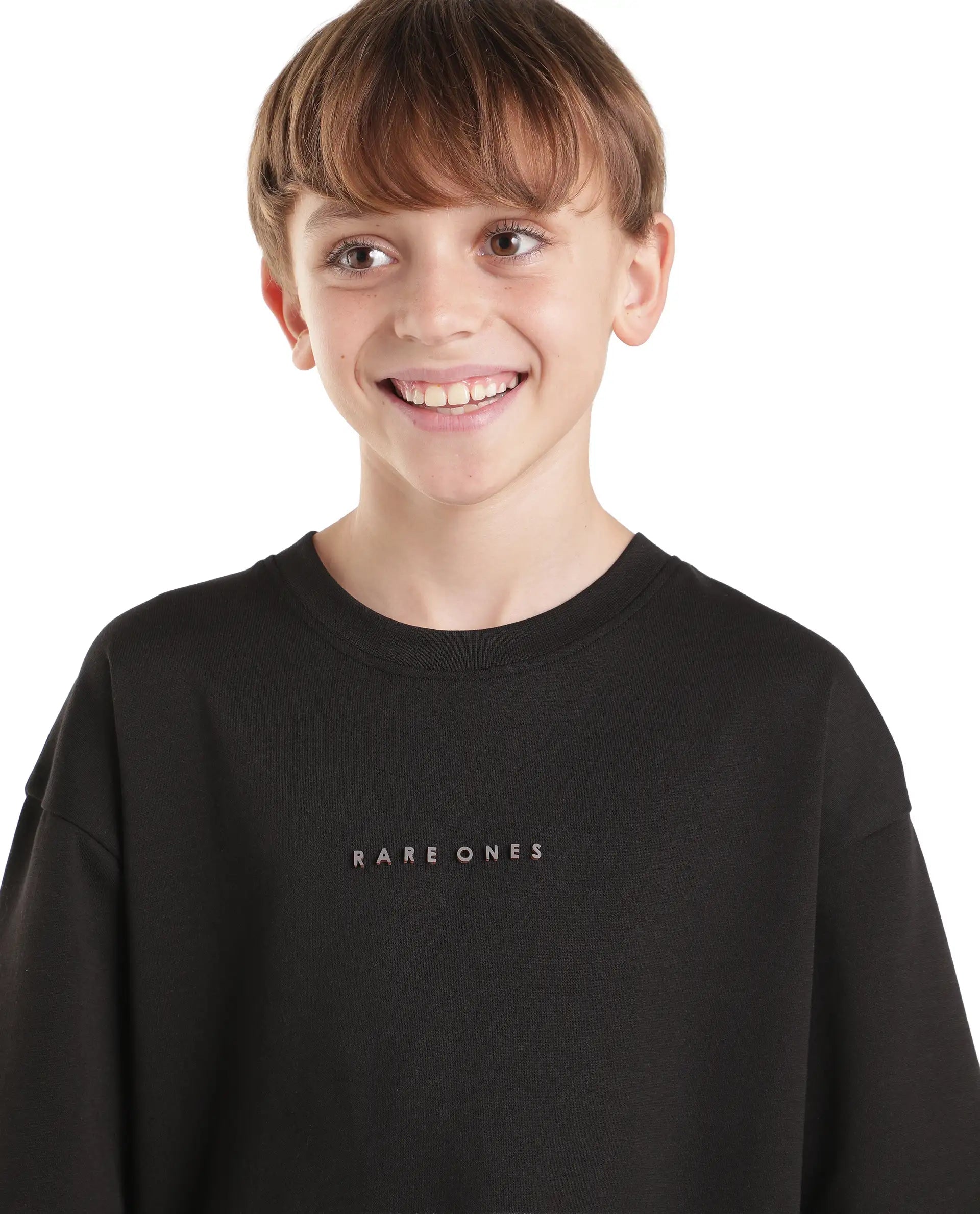 Boys Black Oversized Half-Sleeve Graphic Print Cotton Blend T-Shirt