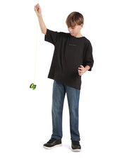 Boys Black Oversized Half-Sleeve Graphic Print Cotton Blend T-Shirt