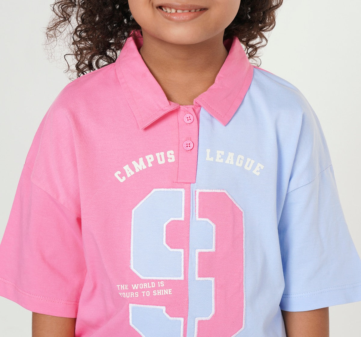 Color Block Waist Length T Shirt Pink/Blue