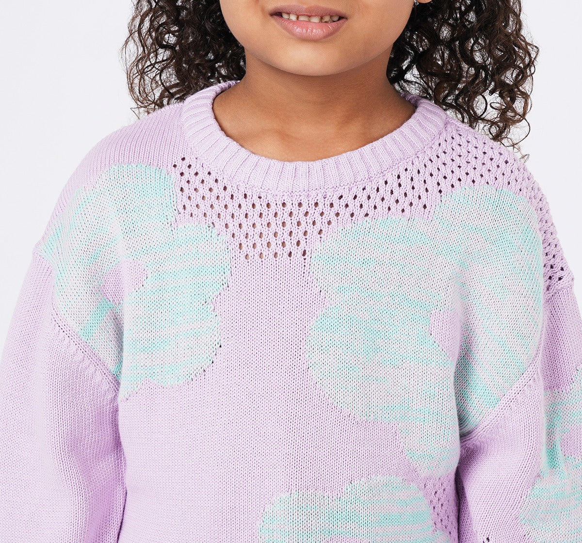 Sweater with Flower Motif & Mesh Detail Lilac