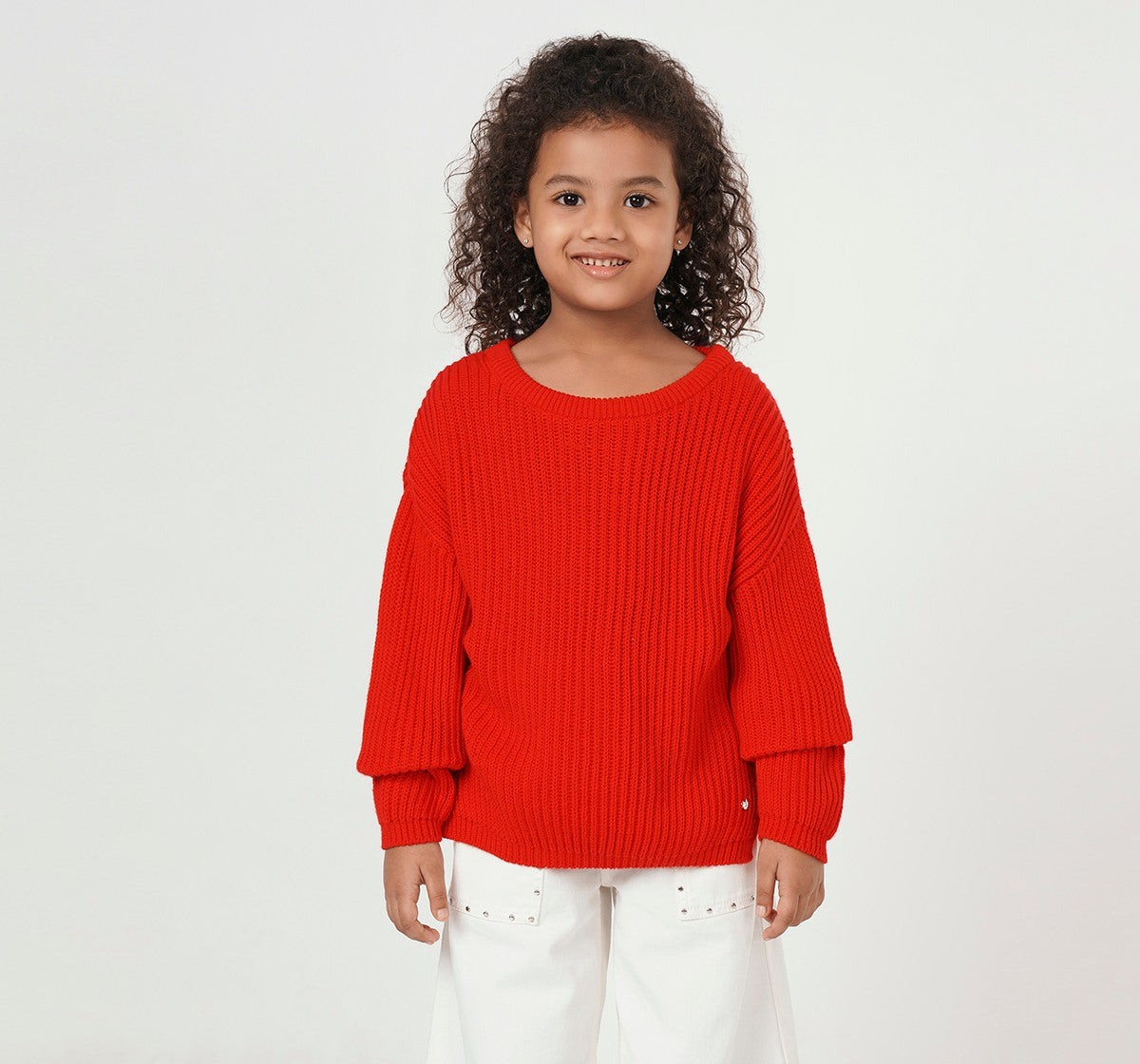Drop Shoulder Sweater with Side Slit Red