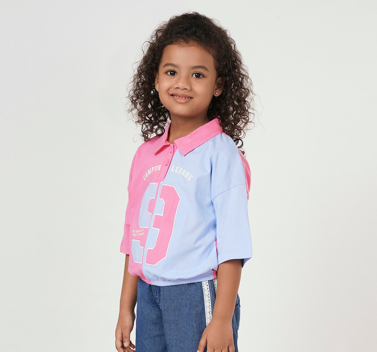 Color Block Waist Length T Shirt Pink/Blue
