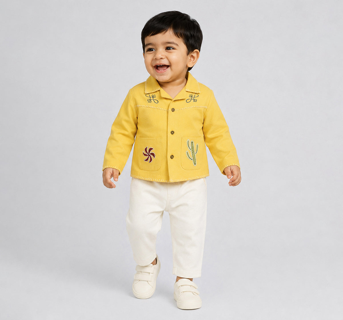 Twill Set with Applique & Embroidery Yellow