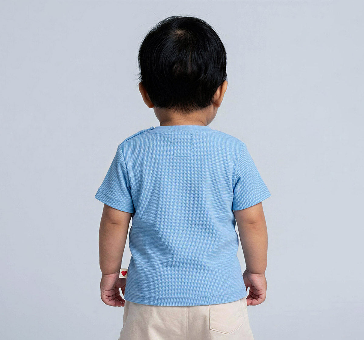 Waffle Tee with Dog Embroidery Blue