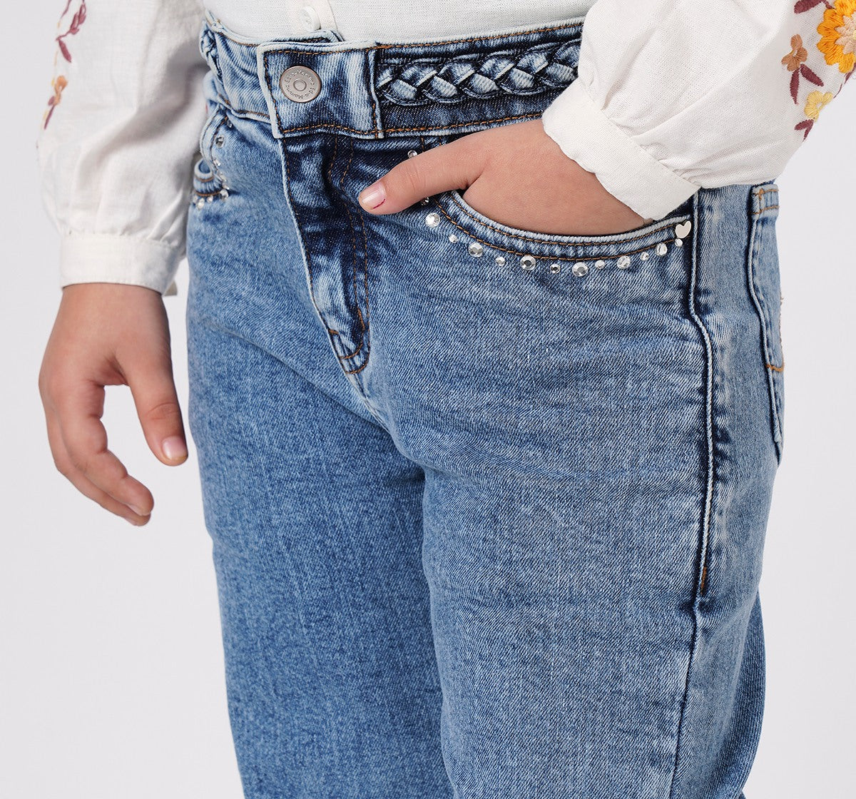 Barided Waist Bootcut Fit Jeans Blue