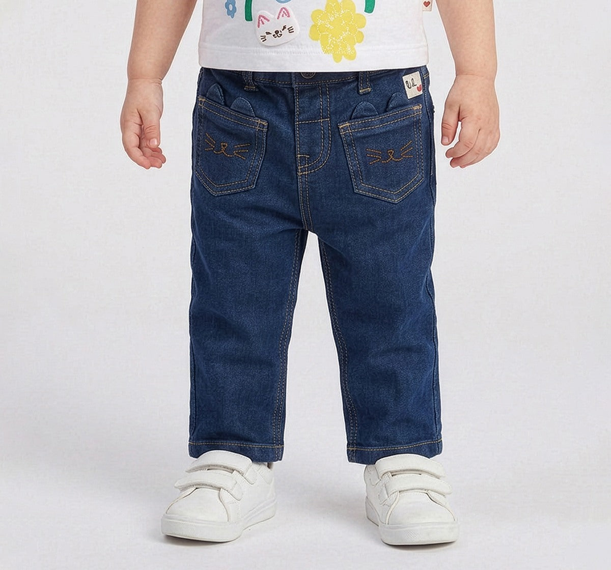Flared Fit Denim with Cat Pockets Blue