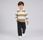 Striper Flatknit T-Shirt with Collar Yellow Full Sleeves