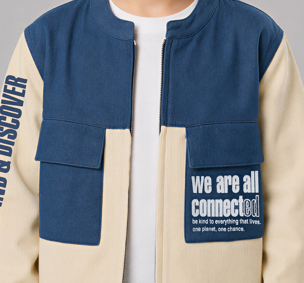 Denim + Corduroy Mix and Match Jacket Beige