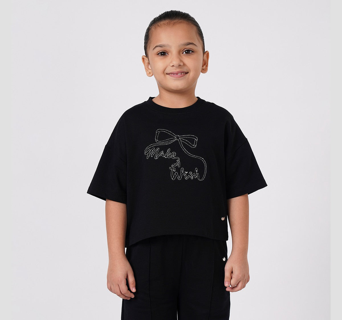 Looper T Shirt with Lurex Embroidery Black