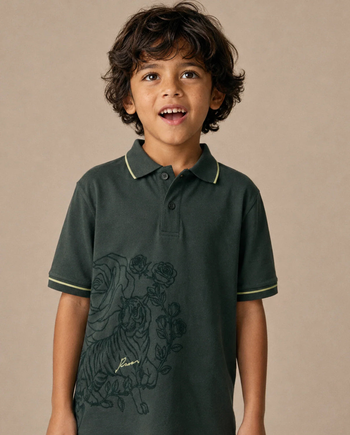 Rare Ones Boys Trax Regular Fit Cotton Polo - Dark Green