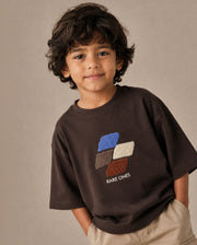 Rare Ones Boys Ted Oversized Fit Cotton T-Shirt - Dark Brown