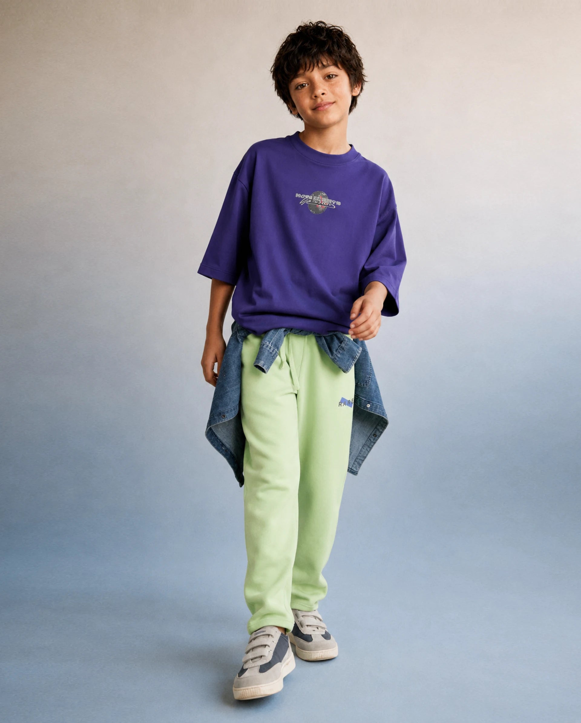 Boys Fluorescent Green Straight-Fit Jelly Print Cotton Blend Trackpants