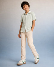 Boys Beige Slim-Fit Cotton Blend Trousers