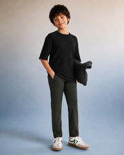Boys Olive Slim-Fit Polyester Blend Trousers