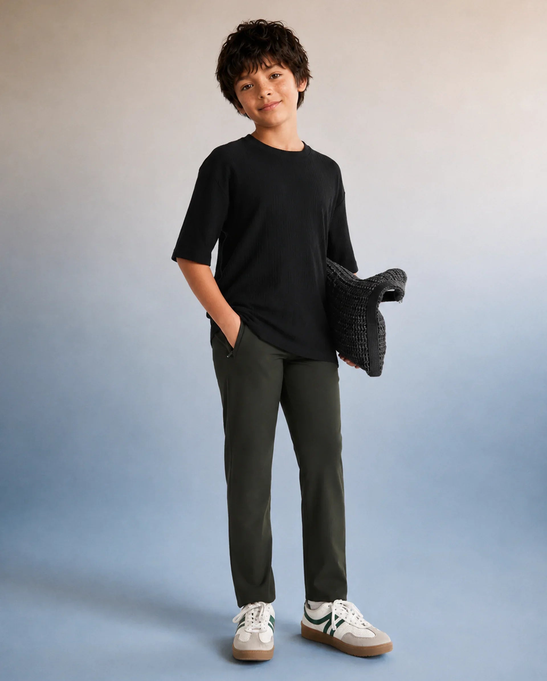 Boys Olive Slim-Fit Polyester Blend Trousers