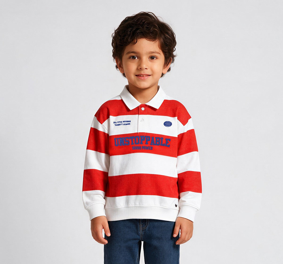 Striped Polo Neck Sweatshirt Red