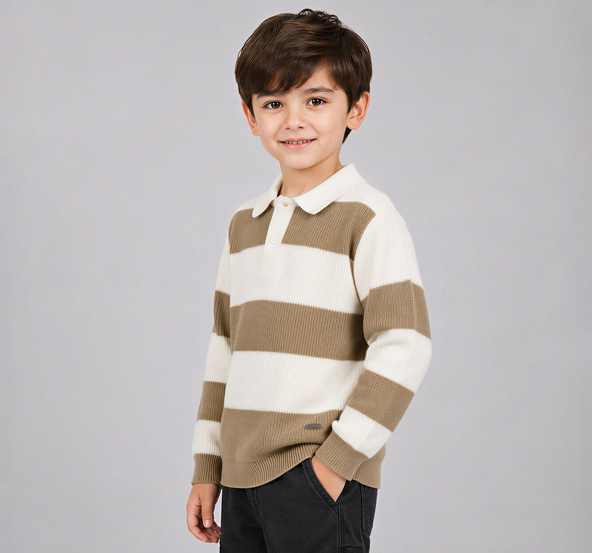 Striper Flatknit T-Shirt with Collar Yellow Full Sleeves